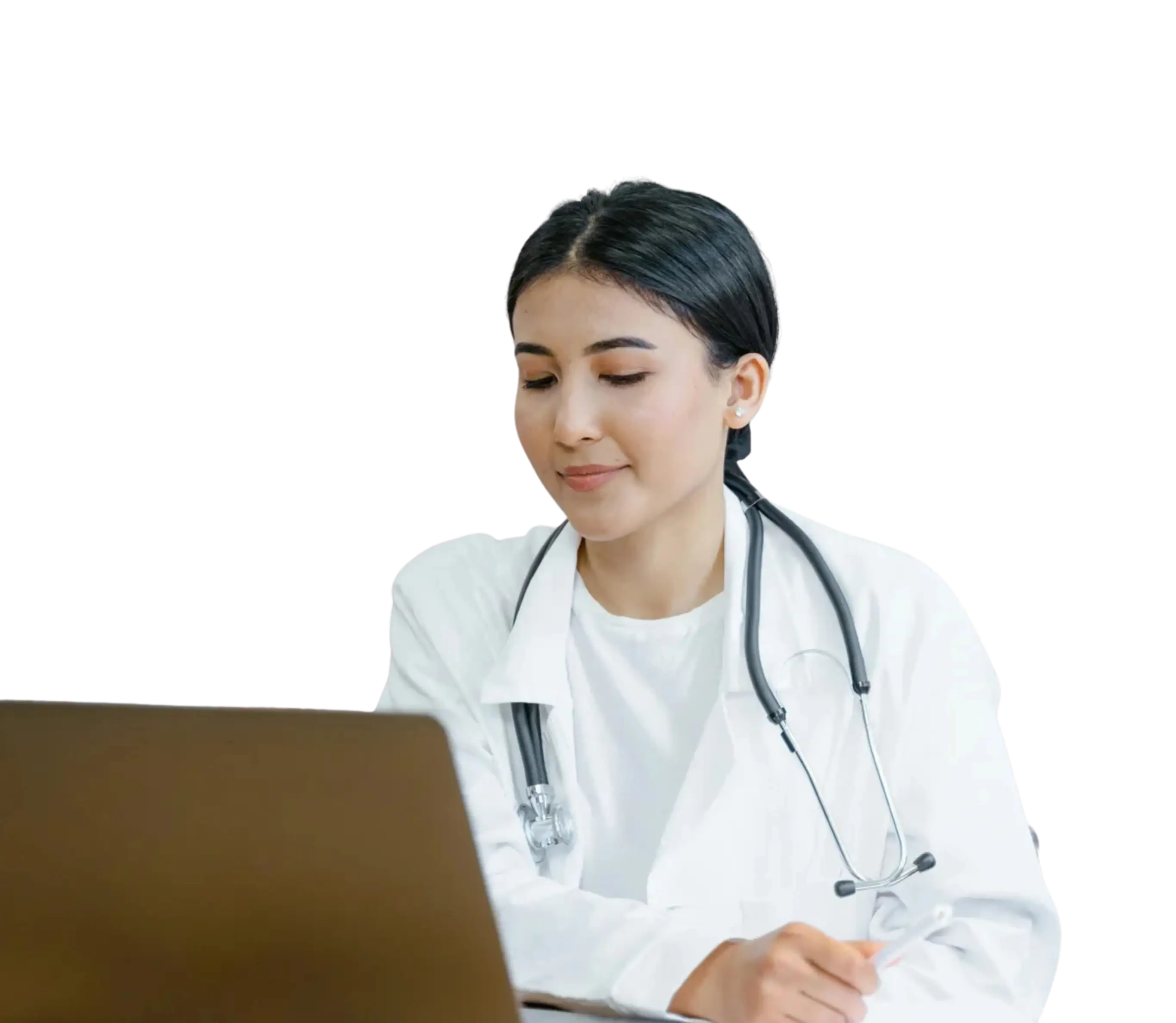 Licensed doctor consulting with a patient online